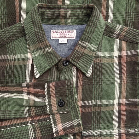 Wallace & Barnes 100% Cotton Plaid Button Down Flannel Shirt Mens S Preppy Green - Picture 3 of 4